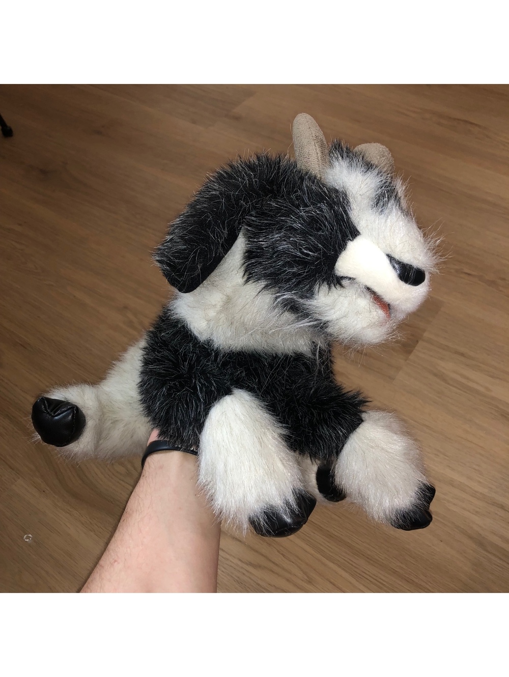 FOLKMANIS GOAT PLUSH PUPPET REALISTIC FARM BLACK WHITE